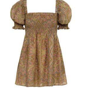 Montce Paisley Puff Sleeve Mini Dress - Green and Pink